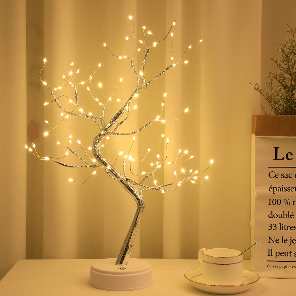 LED Fire Tree Silver Flower Branch Night Lamp