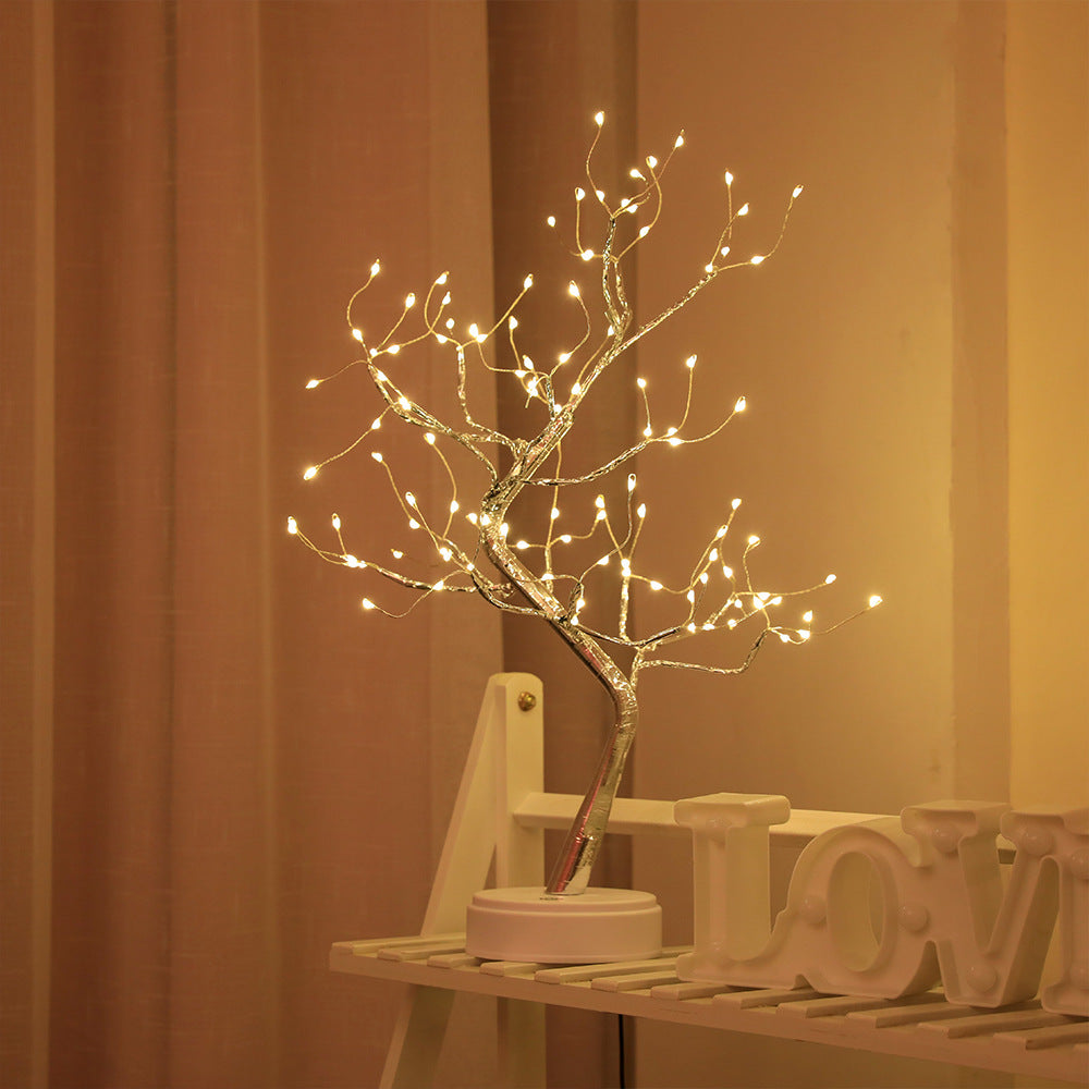LED Fire Tree Silver Flower Branch Night Lamp